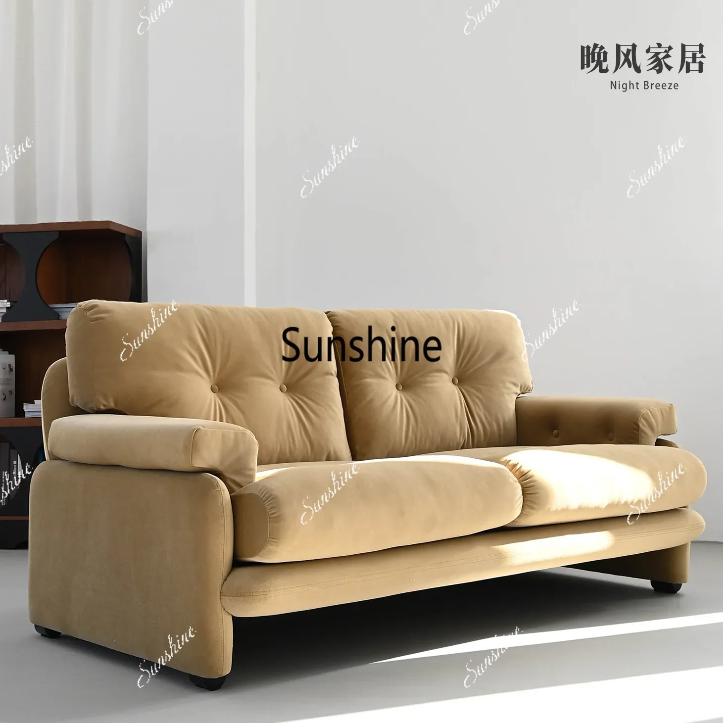 

YFrench simple antique light blue flannel small apartment double sofa