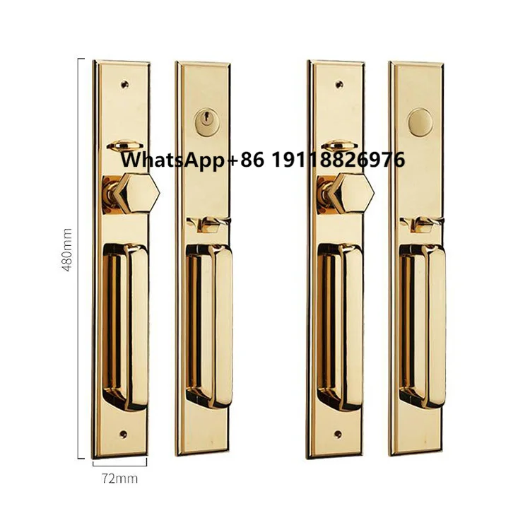 

European Villa Gate Hall Entrance Pure Copper Double Drawing Zinc Alloy Wooden Door Handle Door Lock Set
