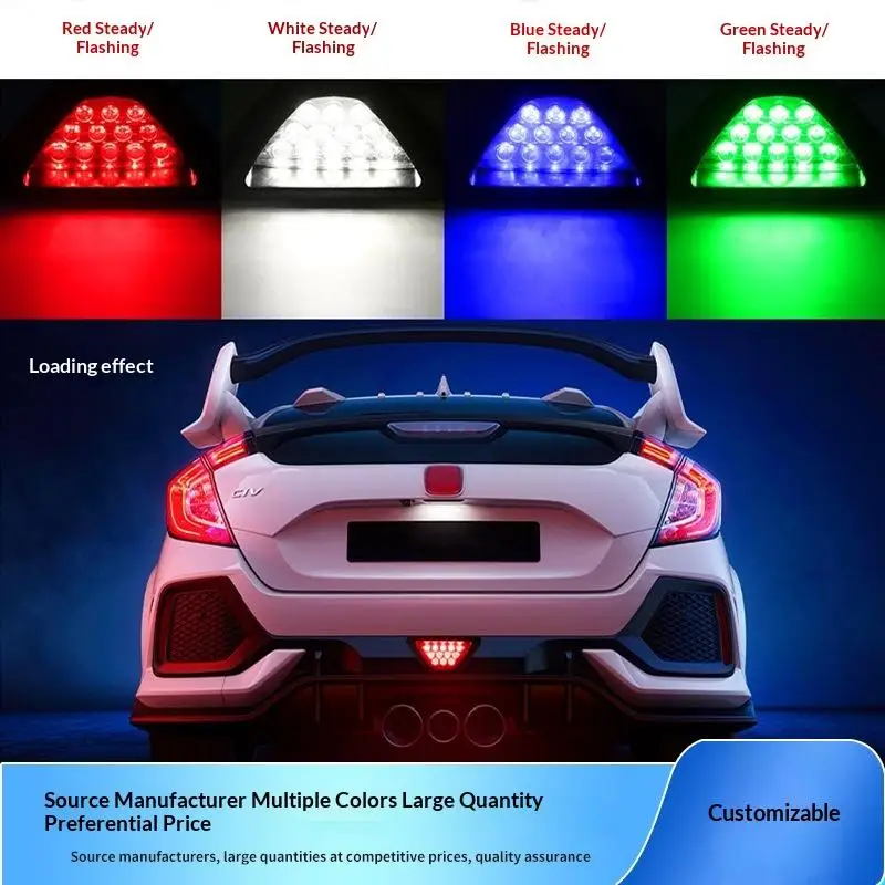 NewUniversal Brake Signal Lamp Style Triangle Sporty 12LED Rear Fog Light Tail Third Brake Lamp DRL For Car Modified Accessories