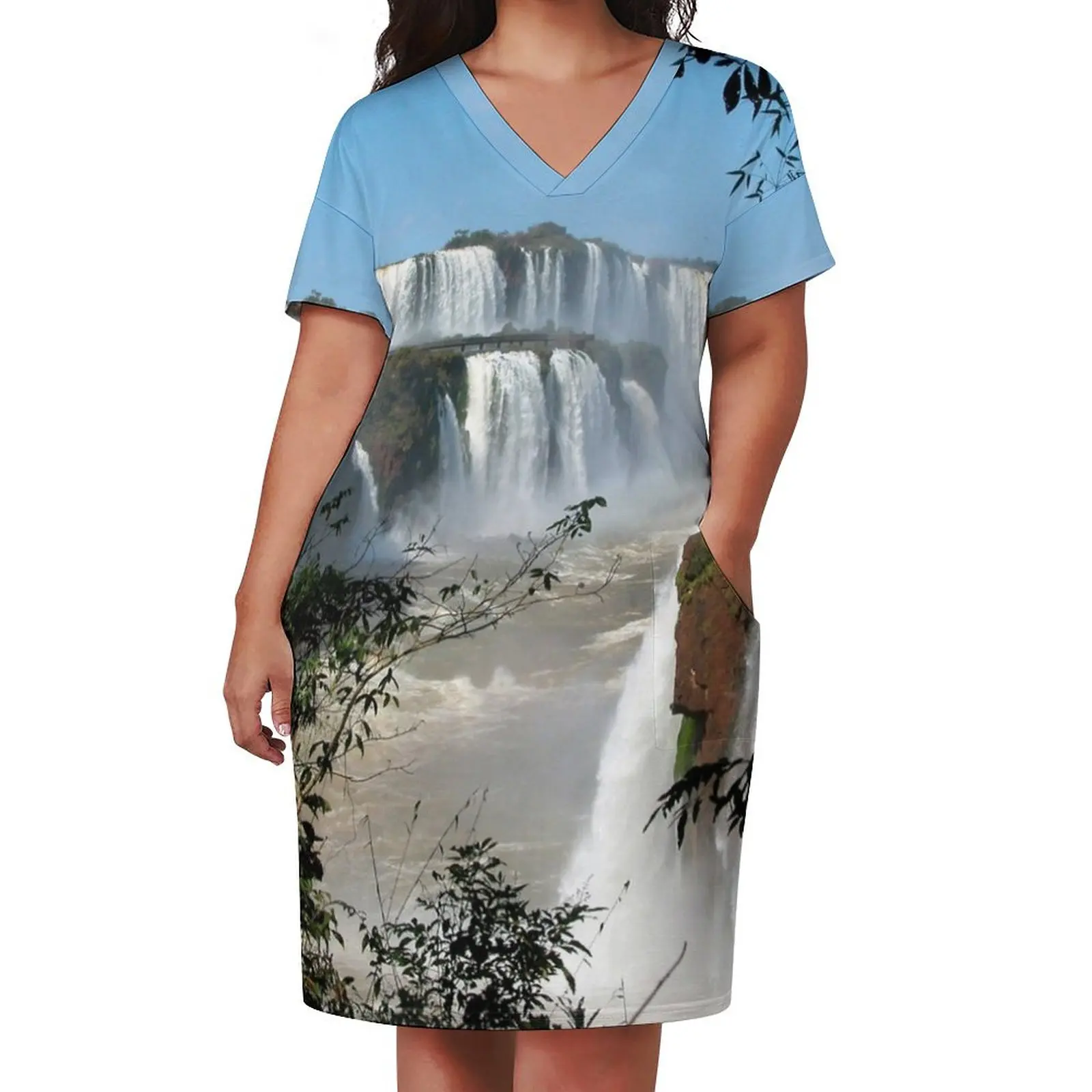 Iguazu Iguassu Waterfall Landscape Panorama Scenery, Brazil Argentina 8 Loose Pocket Dress Female dress evening dresses women