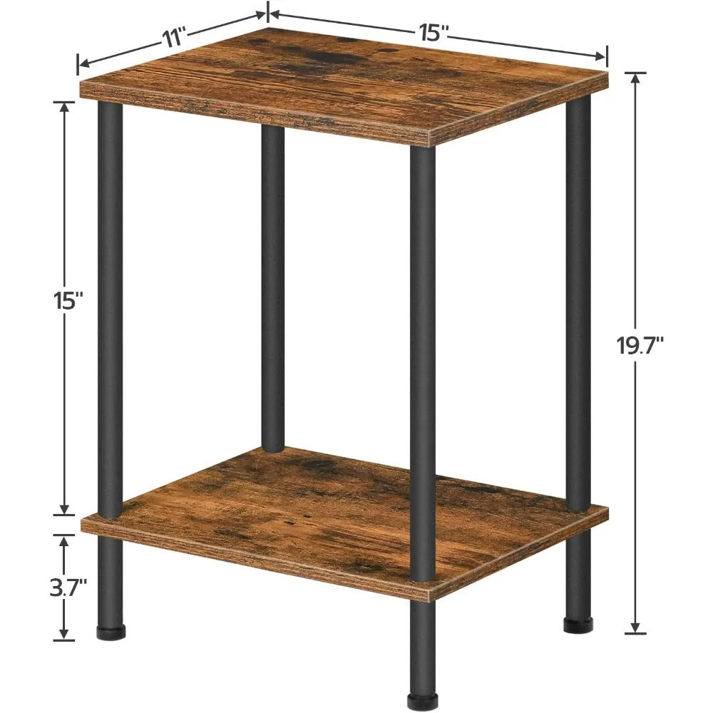 엔드 테이블 2개 세트, 작은 사이드 테이블, 2단 수납 선반이 있는 침대 옆 테이블, 작은 공간을 위한 소파 테이블, 거실,