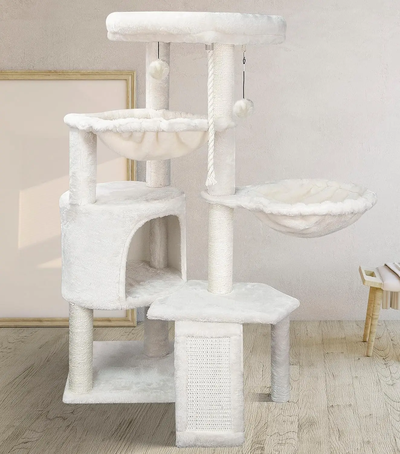 Imagem -02 - Cat Tree 374 Dentro com Condo Scratch Pad Três Camadas Cat Tree Duas Redes Bege