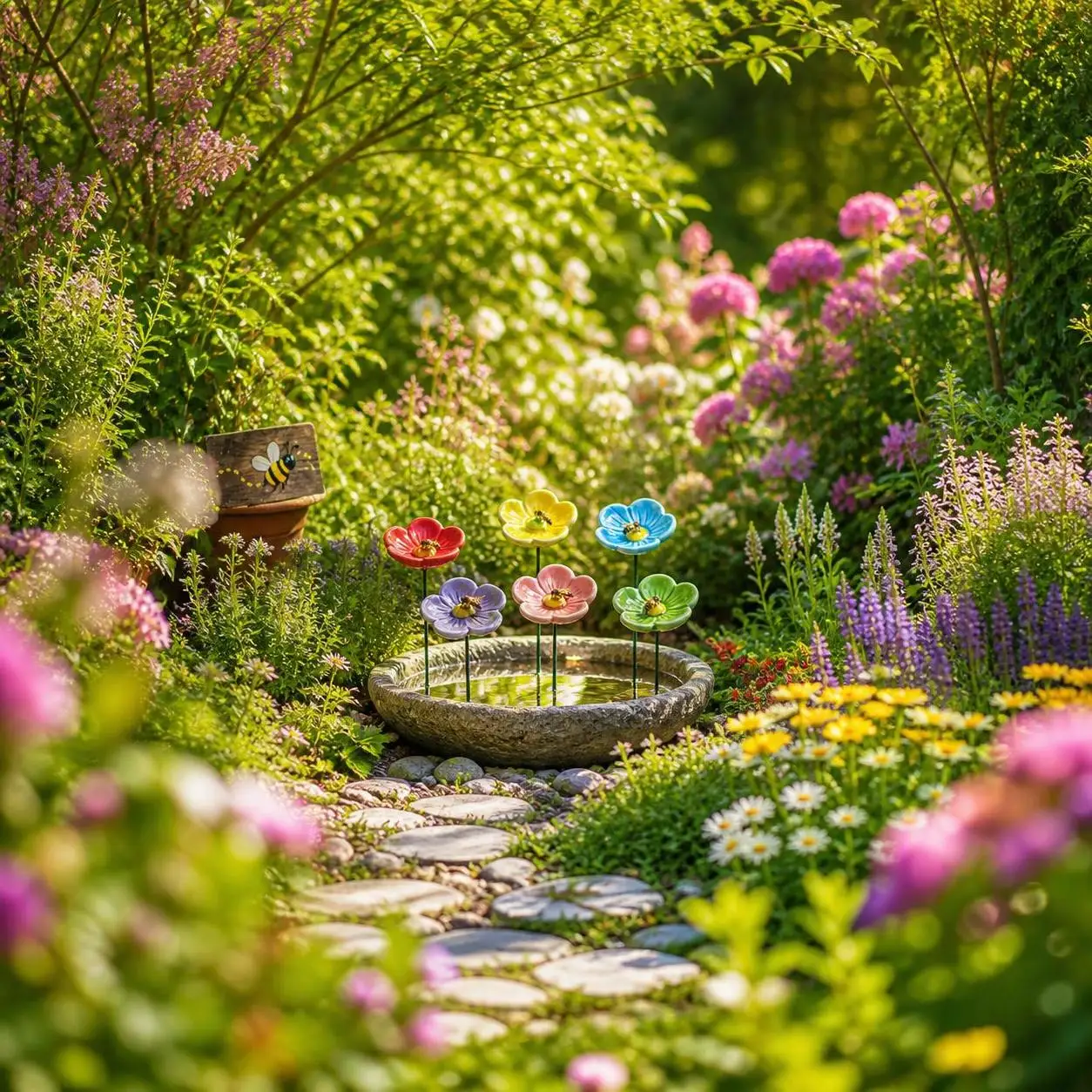 3 Stück Bunte Bienen-Schmetterling-Wasserspender Keramik-Gartendekoration Bienen-Wasserspender DIY-Geschenke Künstliche Blume