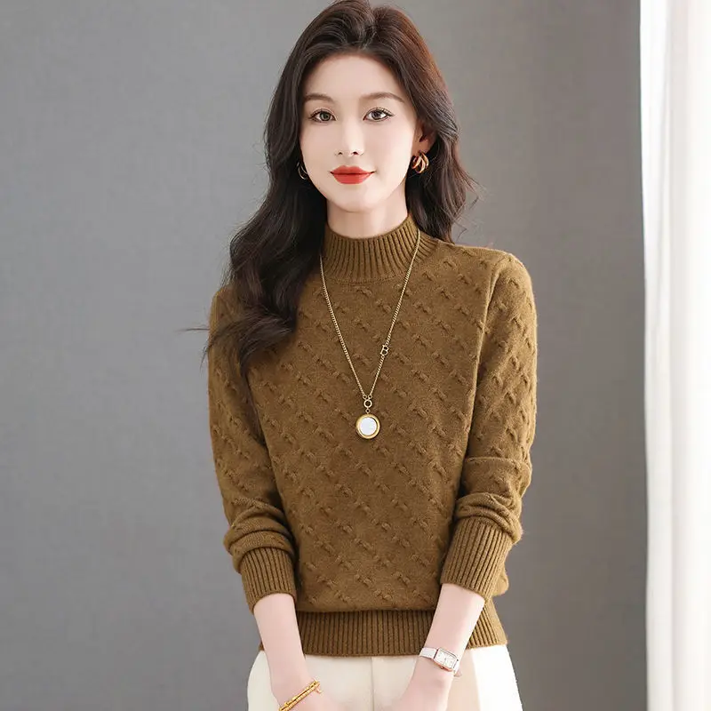 

Elegant Short Women's Sweater New Half Turtleneck Warm Hot Sweaters Knitting Basic Wear Pollover Tops Pull Female Clothing