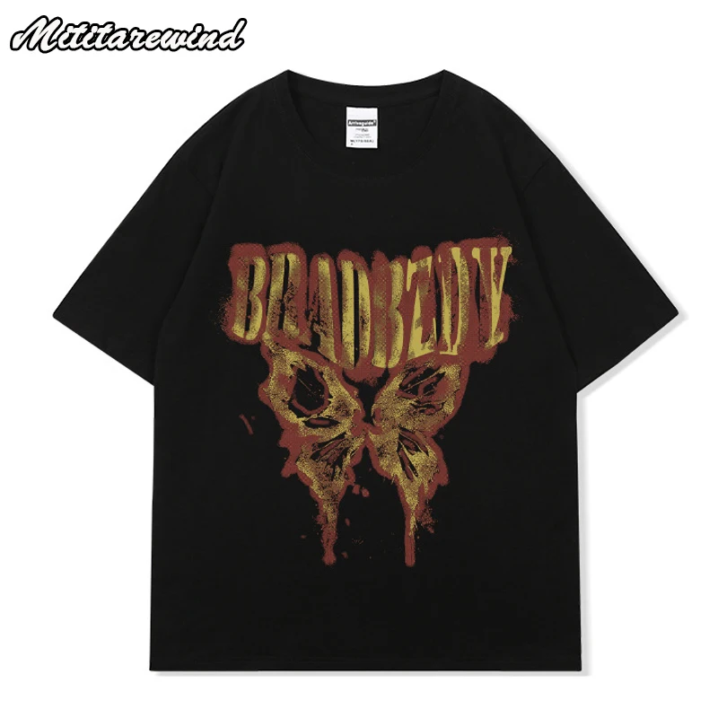 

Футболка Мужская/женская с коротким рукавом, уличная одежда в стиле хип-хоп, повседневные свободные топы с круглым вырезом, с надписью и принтом бабочки, в стиле High Street, лето