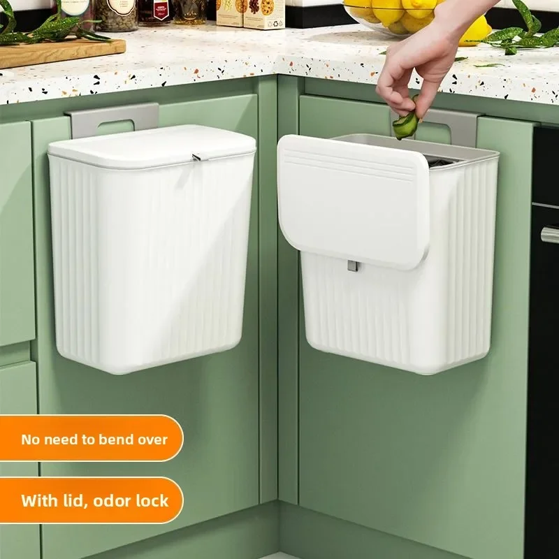 New Kitchen Wall-Mounted Trash Can Bathroom Toilet Paper Storage Bucket Home Compostable Waste Bin Stainless Steel Inner Bucket