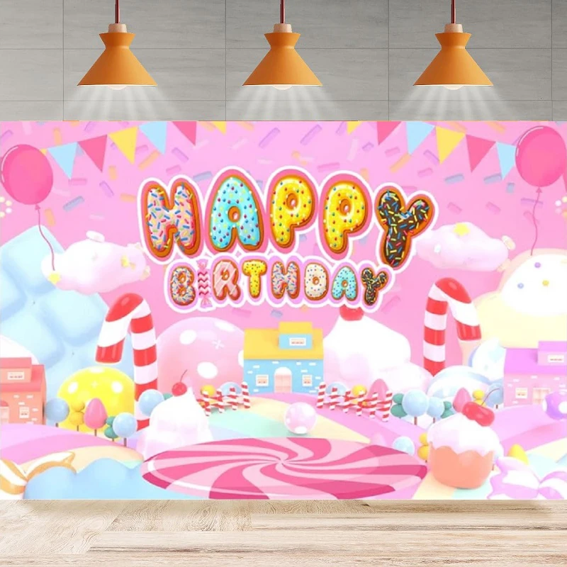 

Winter Lollipop Candyland Photography Backdrop Birthday Sweet Pink Party Girl Background Home Party Backdrop Wall Banner Decor