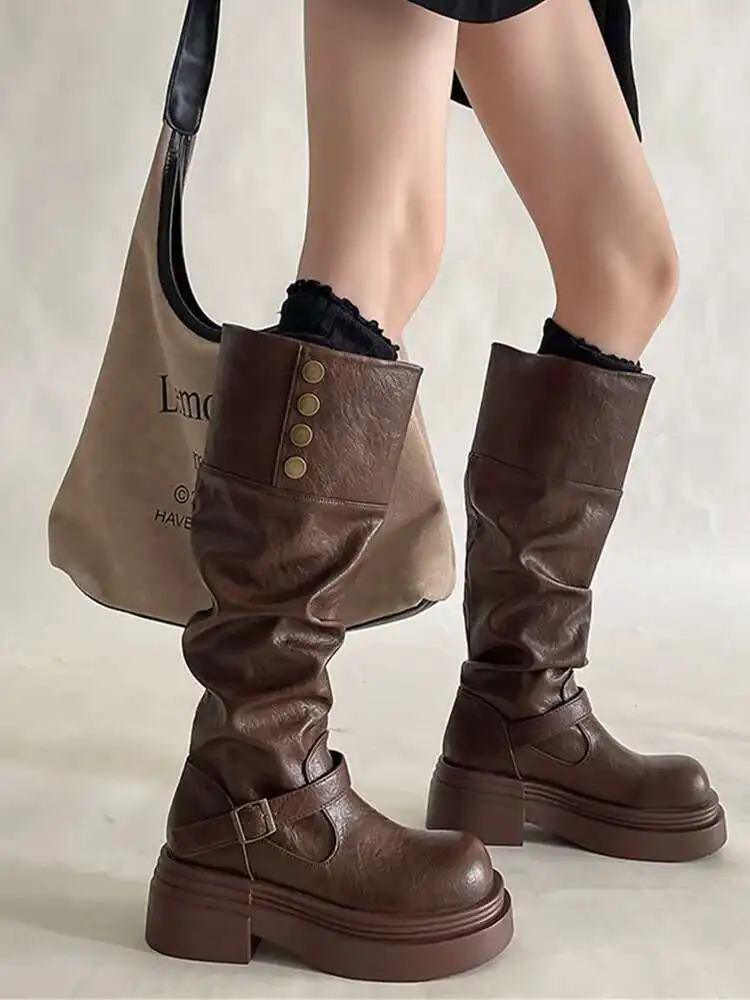 

Western Cowboy Long High Boots For Women 2025 Autumn Winter New Thick Sole Slouch Boots Riding Boots