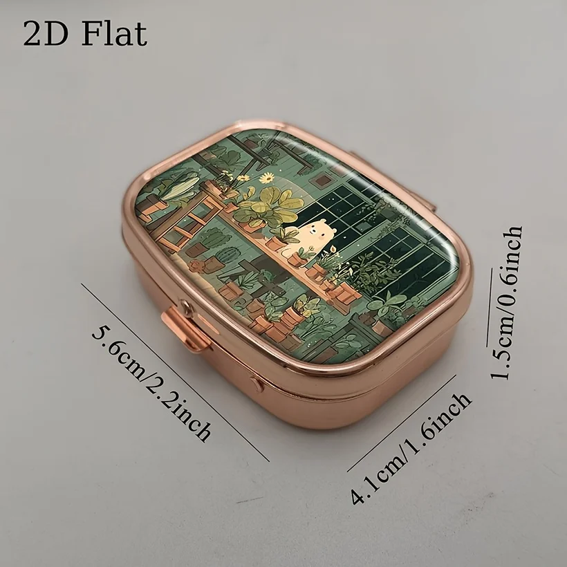 Comfortable Bear-Shaped Indoor Garden Pill Box, Flat Portable Metal Storage Box, Suitable for Vitamins, Fish Oil, Pills, and Small Candies, Cute Decorative Mini Storage Box, Suitable for Handbags