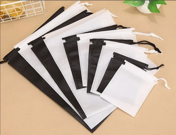 20 Pcs Set High-Quality Non-Woven Travel Drawstring Bags White & Black Customizable Logo Shoe Storage & House Essentials