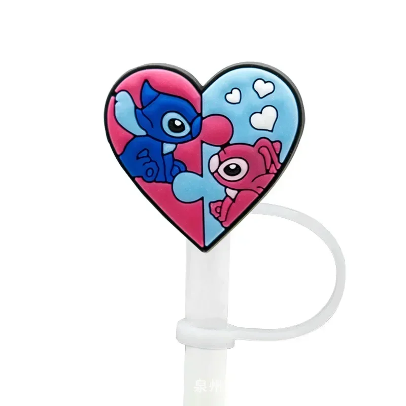 Disney Cartoon Straw Cover Cute Anime Stitch Angel Silicone Dust Stopper Straw Decoration Children\'s Party Supplies Wholesale