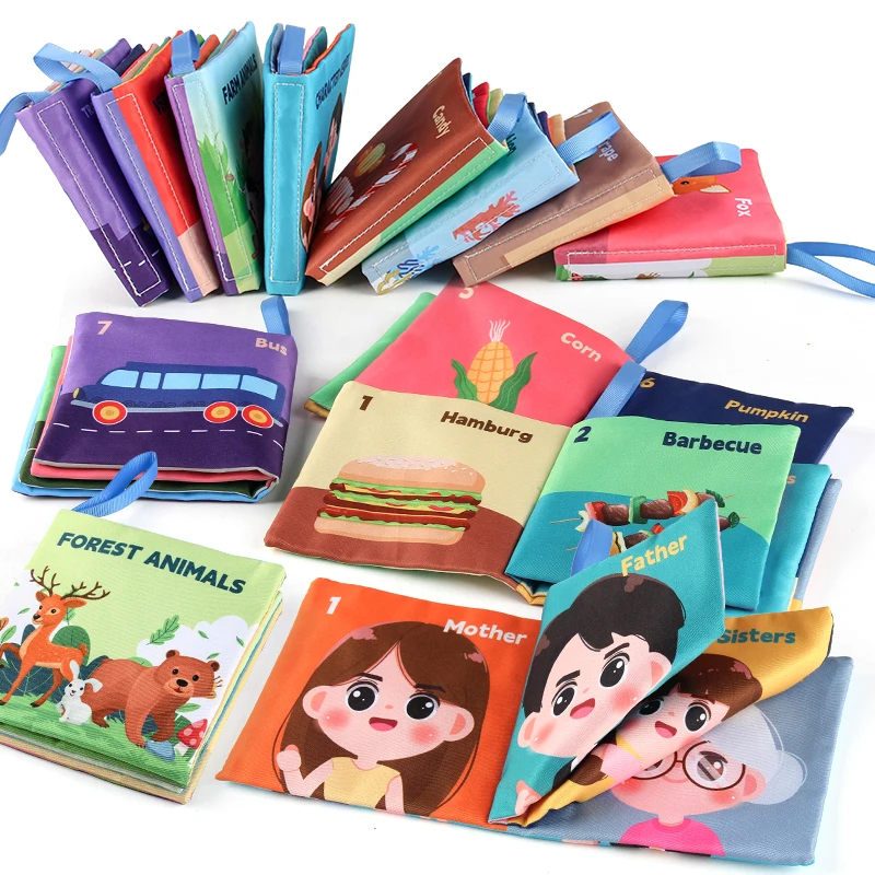 8 unidades/pacote livro de pano de bebê não tóxico ensina rotinas diárias e emoções brinquedo educativo mastigável seguro