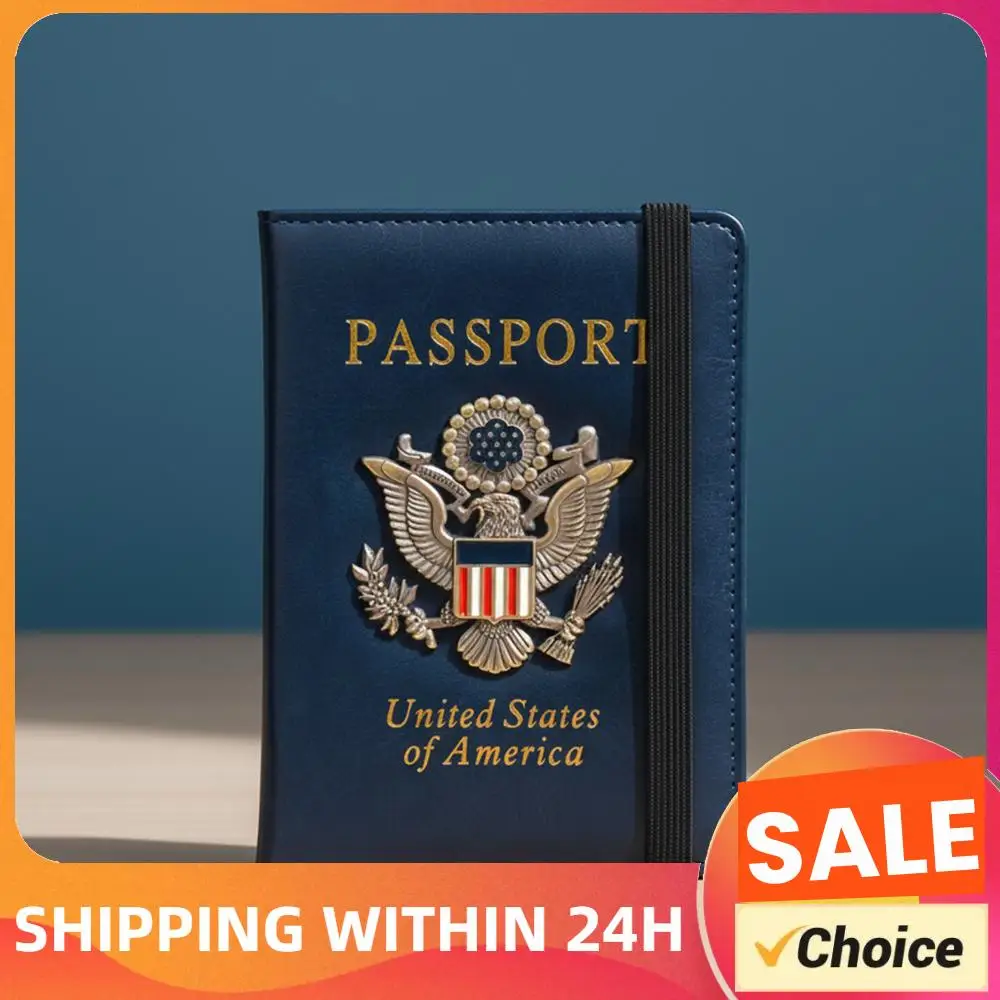 RFID Blocking Passport Holder with 3D Metal Badge Passport Cover Wallet Travel Document Holder Cover Accessories