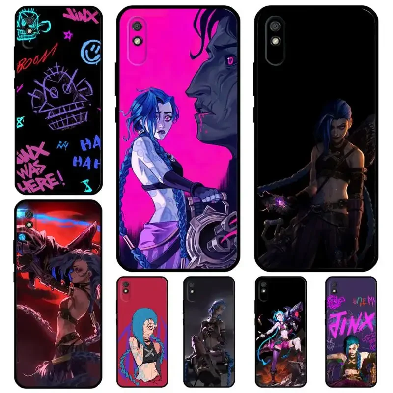 L-League of L-Legends Jinx Phone Case For XIAOMI Redmi 10 9A 8 7A K40 K20 K30 note10 11 9 pocom3 pro 8T Case Soft Silicone black