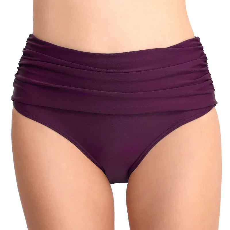 Pantalones cortos de baño de cintura alta para mujer, ropa de baño con Pliegues elásticos, ajustados, de Color sólido, con copas extraíbles