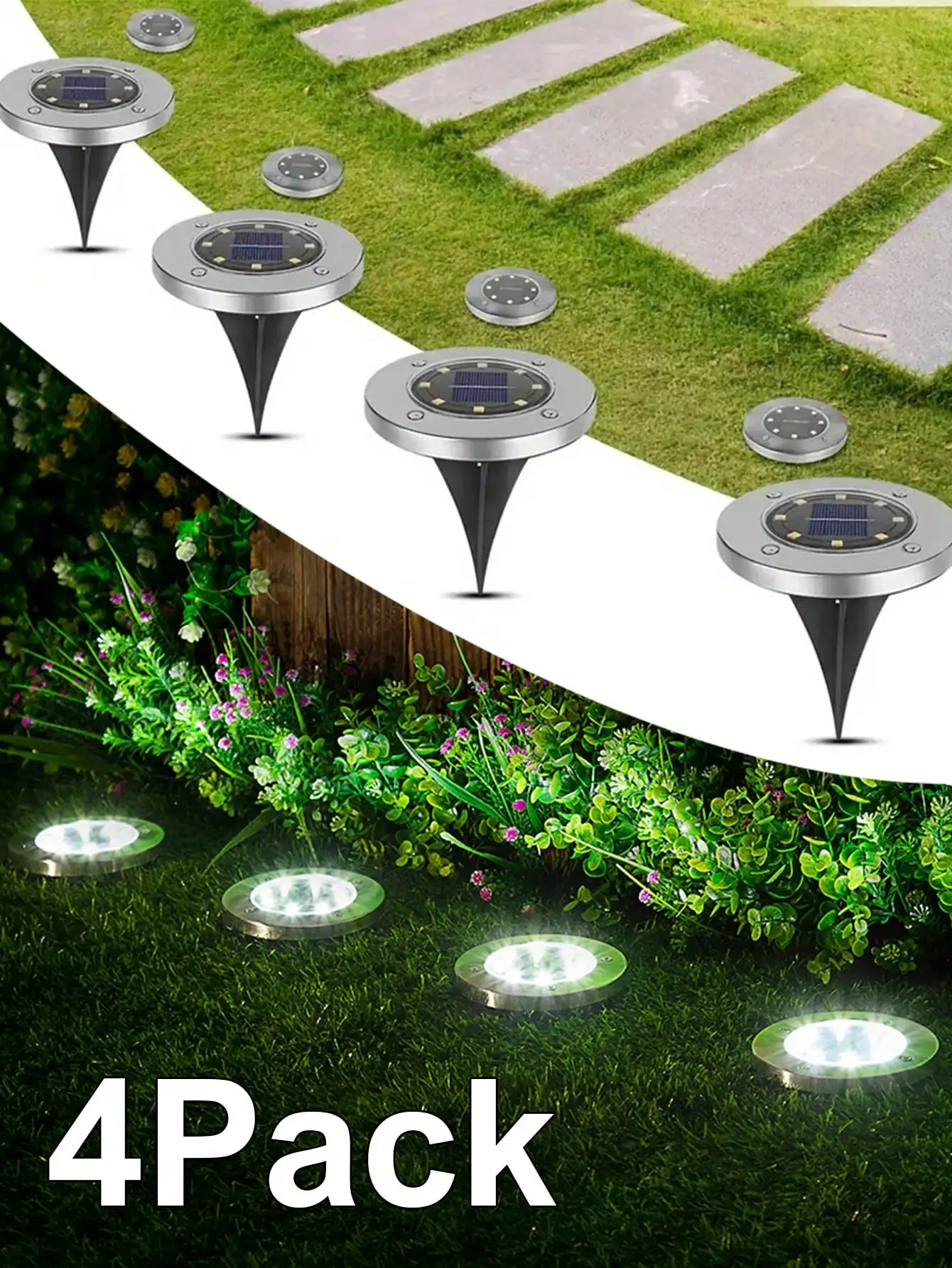 4 Packs Outdoor Solar Ground Lights: 8 LED Waterproof, fits Garden, Lawn, Pathway