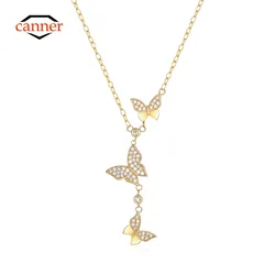 CANNER Butterfly Zircon 925 Sterling Silver Necklace For Women Classical Pendente Long Chain Wedding Jewels Luxury Fine Mom Gift