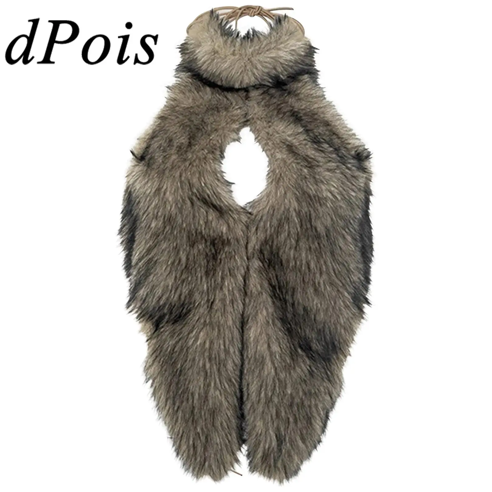 

Женские топы без рукавов с лямкой на шее из искусственного меха, жилеты с открытой спиной и шнуровкой, укороченный топ на бретелях, жилет для клубных нарядов для рейв-вечеринок