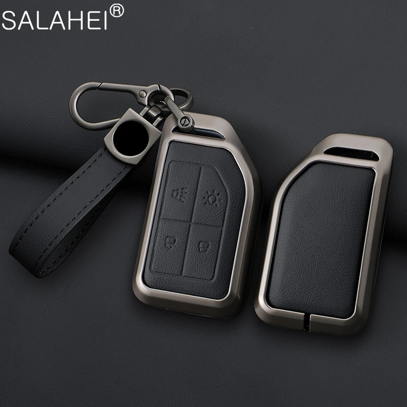 Zinc Alloy Leather Car Remote Key Case Cover Bag For Volvo FH16 CARGO 555 FM Heavy Truck Protection Shell Keychain Accessories