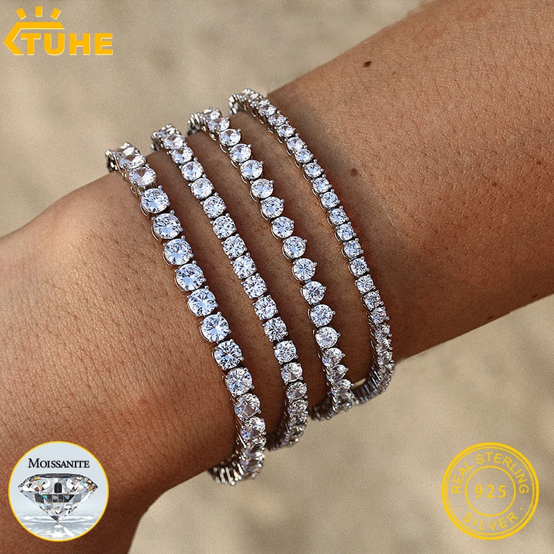 3mm-6mm Moissanite Tennis Bracelet 925 Sterling Silver Iced Out Zircon Bracelet For Women Men Jewelry