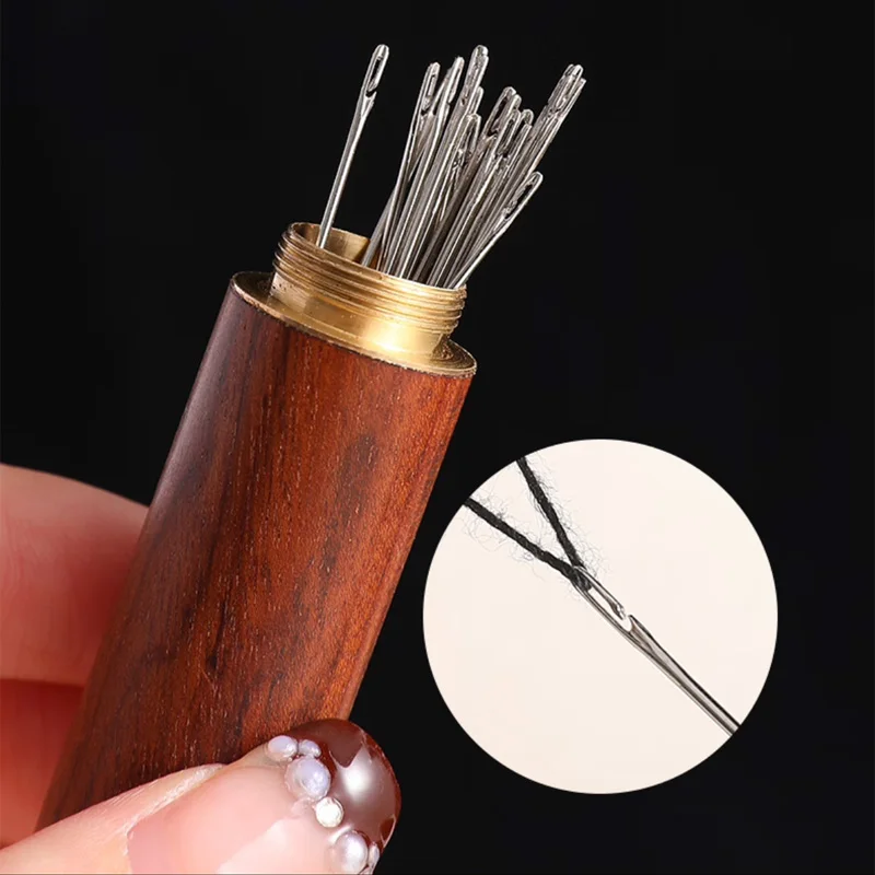 Sliver Blind Sewing Needles Stainless Steel Side Hole Elderly Self Threading Needle Stitching Pin DIY Sewing Beading Tools 3Size