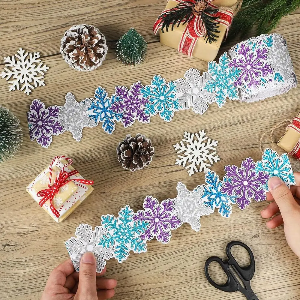 18m/roll Christmas Candy Black Board Decorative Stickers Christmas Winter Snowflake Roll Self-Adhesive Border DIY Decor