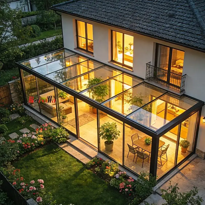4 Season Aluminum Modular Retractable Roof Glass House Kit Solarium Conservatory Luxury Freestanding Sunroom Outdoor HighQuality