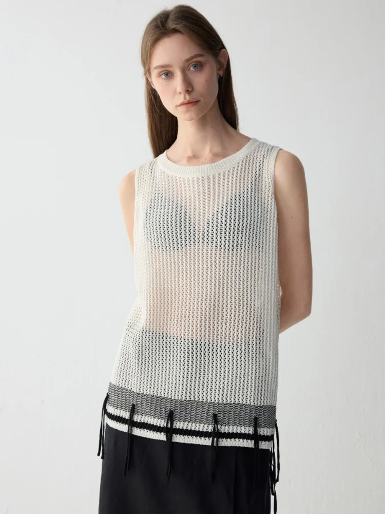 

Женская блузка JANEON: летний свободный топ с бахромой и вырезами, в стиле Color Block, из шелковой смеси, для отдыха и повседневной носки