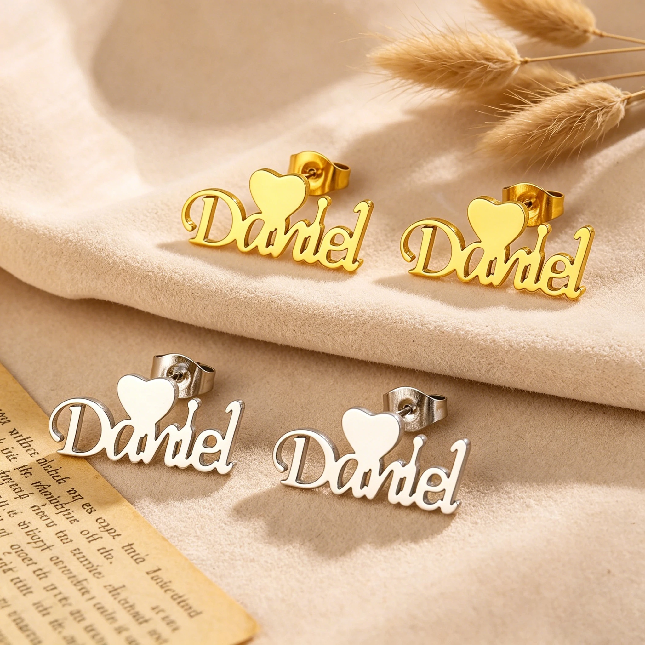 Haiyufly Custom Name Stud Earring for Women Girls Personalized Script Letter Earrings Stainless Steel Mother Kids Jewelry Gift view 4