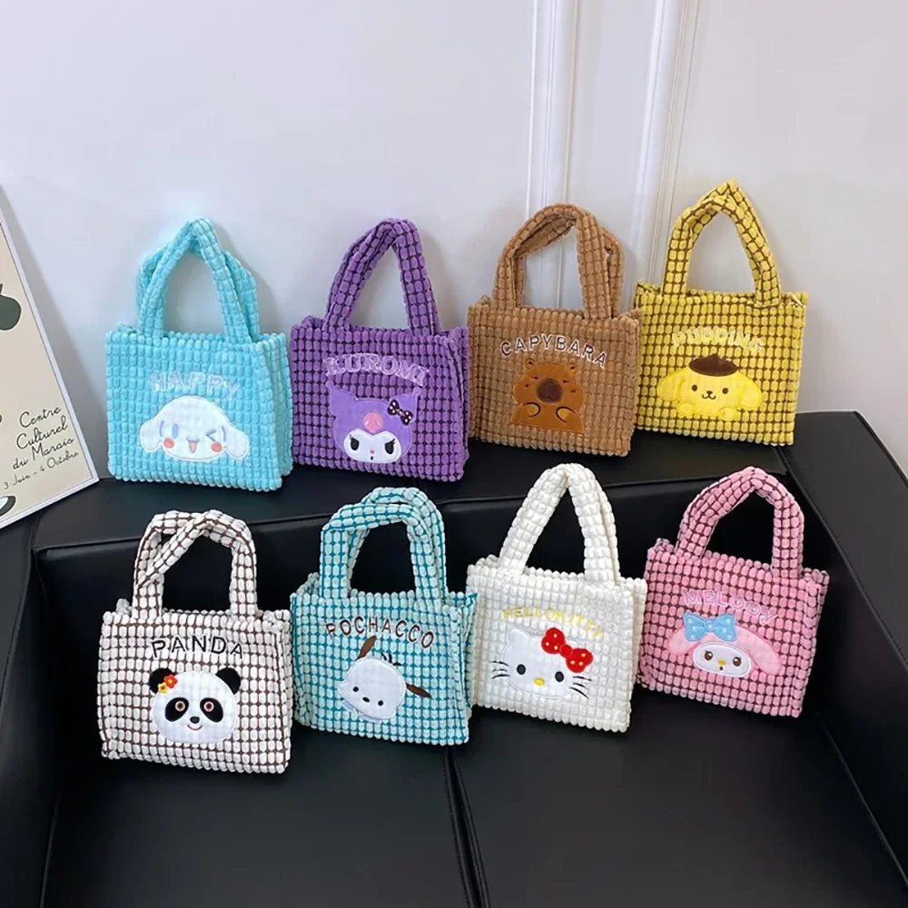 

Sanrio Hello Kitty Plush Handbags Cartoon Tote Bags Fluffy Clutch Pouch My Melody Fashion Satchel Casual All-Match Backpacks