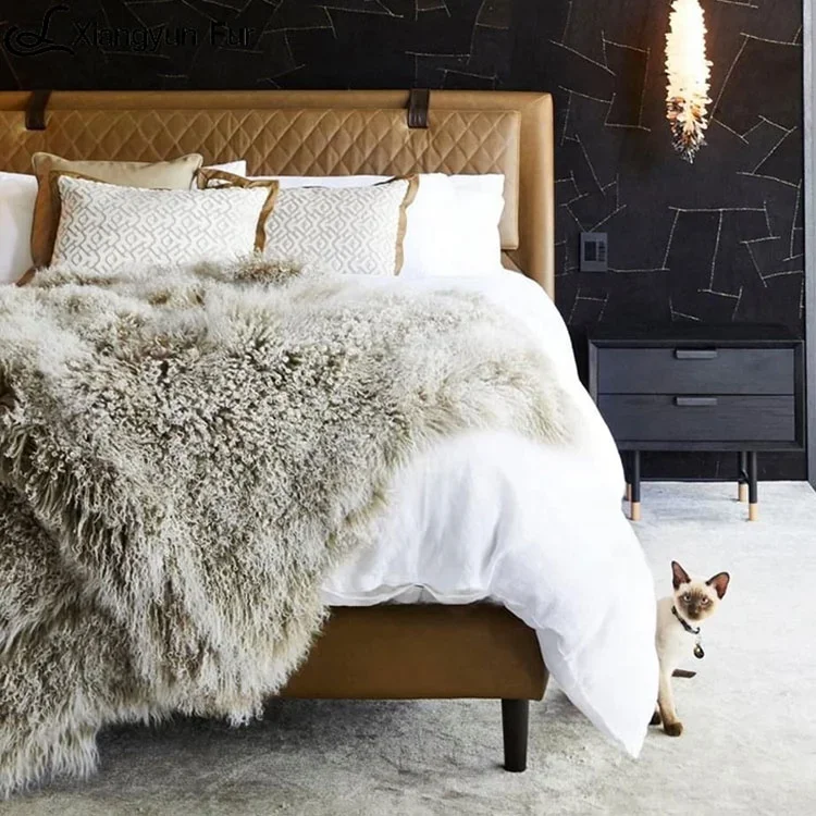 Light Luxury Advanced Design Blanket Soft Warm Fluffy Animal Rug Real Throw Fur Luxurious Real Fur Blanket