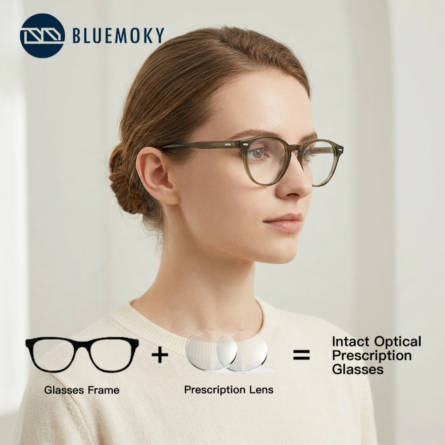 

BLUEMOKY (S Size) Round Prescription Man Eyeglasses Photochromic Anti Blue Light Acetate Optical Glasses