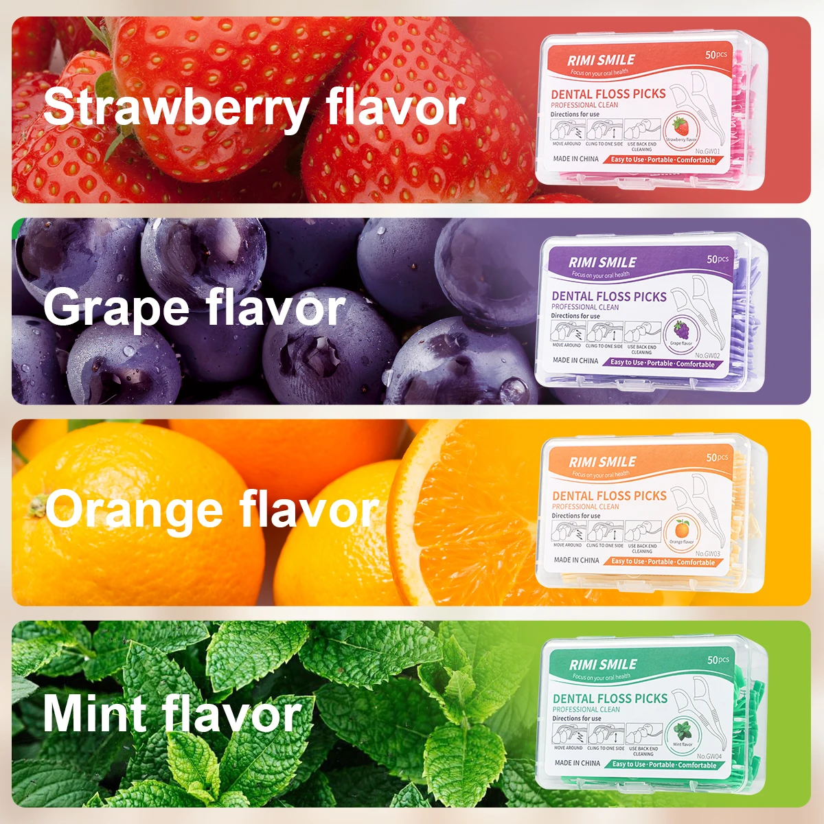 50er-Pack Zahnseide mit Fruchtgeschmack, Einweg-Reinigungszahnstocher mit hoher Elastizität, tragbare Zahnpflege für gesunde Lächeln