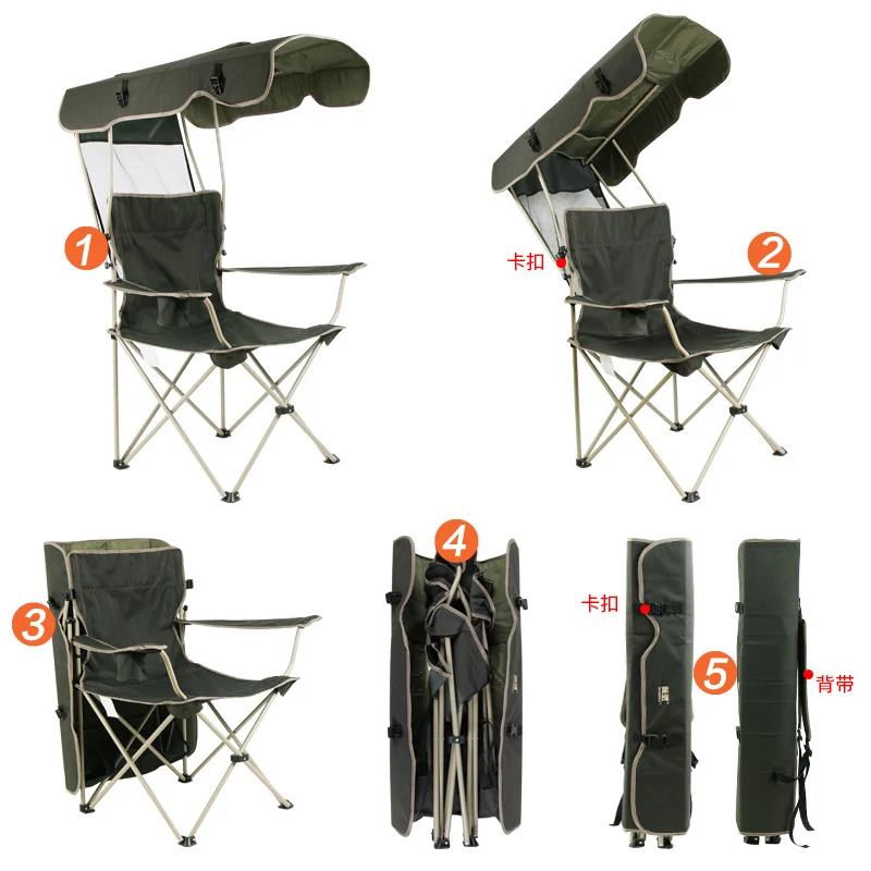 Imagem -06 - Cadeira Dobrável ao ar Livre com Dossel Cadeira de Pesca Camping Toldo Cadeira de Praia Carry Umbrella Lounge Chair