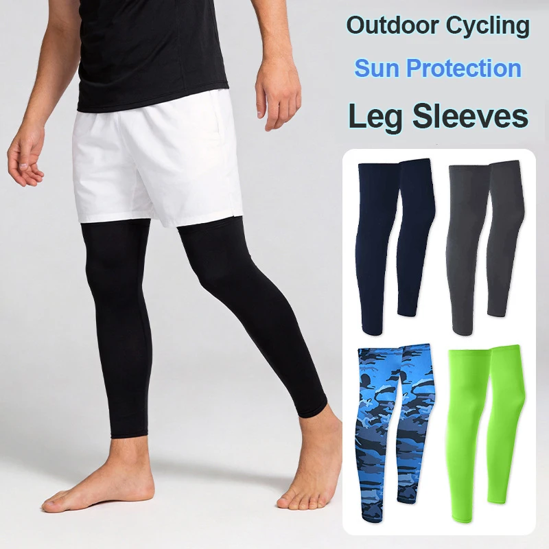 Leg Sleeves Summer Sun Protection Cooling Running Leg Covers Men Outdoor Sports Cycling Elastic Ice Silk Basketball Calf Sleeve