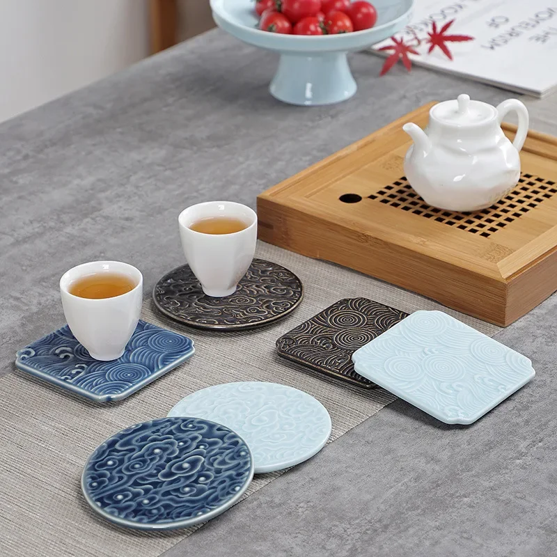 Coaster Small Ceramic Tea Cup Support Tea Ceremony Kung Fu Tea Set Insulation Pot Dining Mat Chinese Style Tea Utensils Coasters