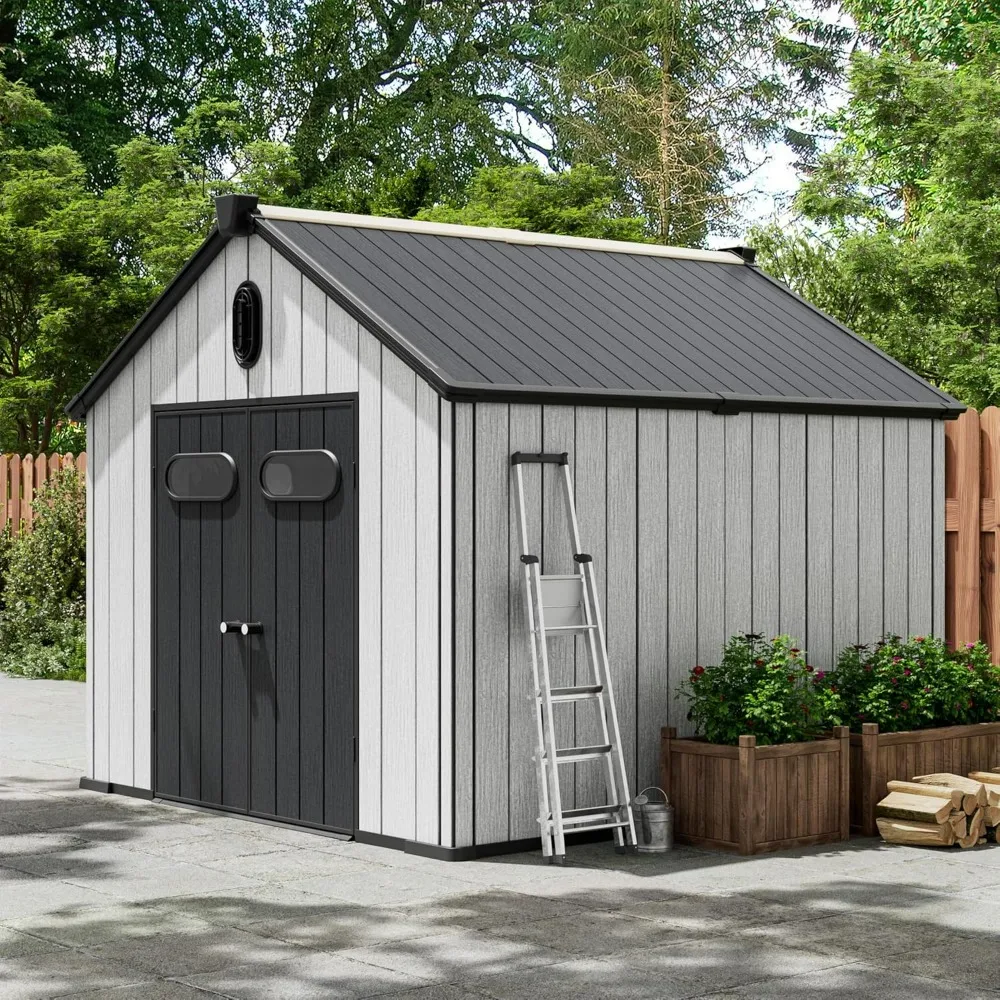 

Outdoor Storage Shed,8x10 Resin Shed with Floor Included, Outside Sheds Storage Waterproof for Bike, Tools, Garden, Backyard