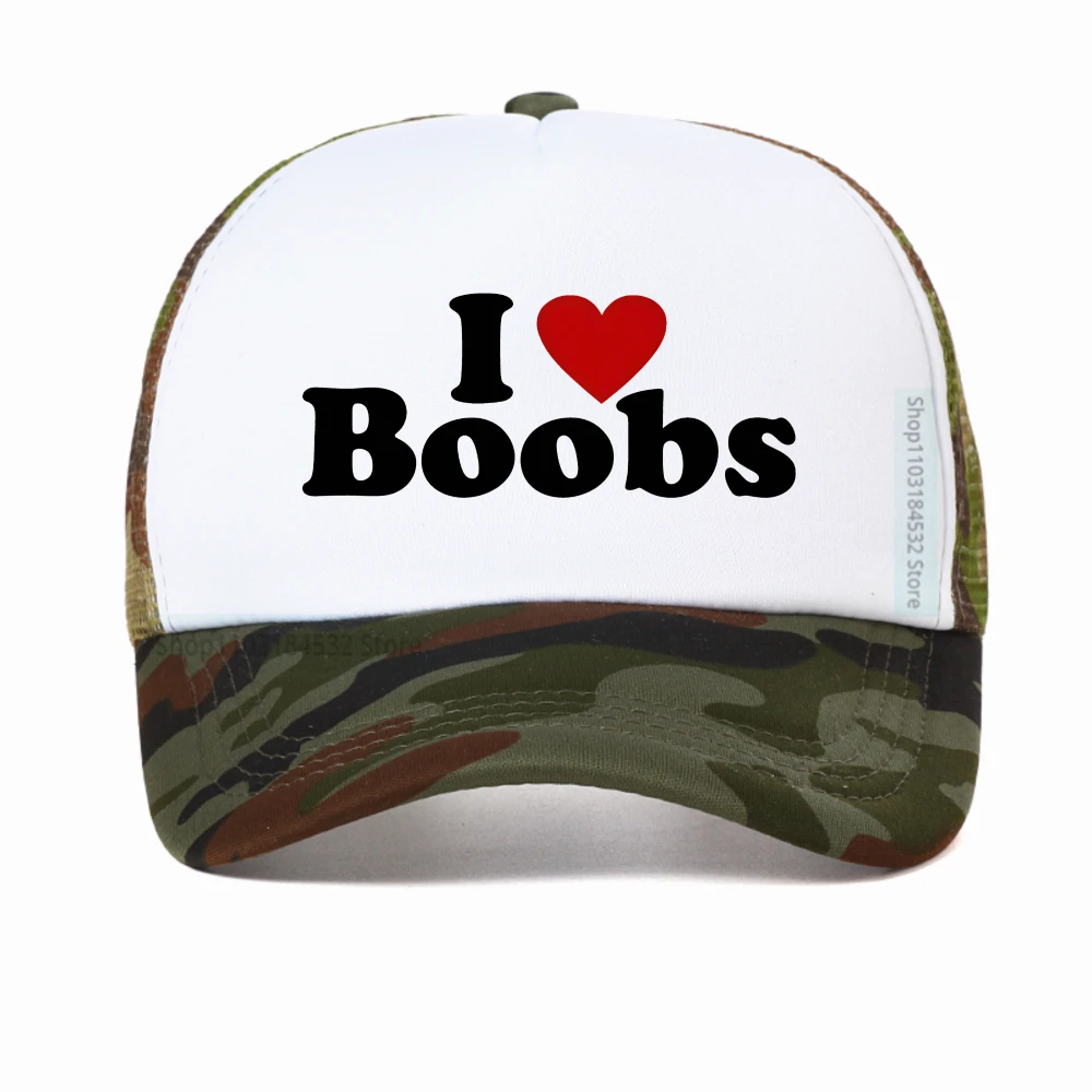 Funny I Love Heart Boobs Graphic Streetwear Adult Jokes Small Boobs Baseball Cap Breathable Sun Snapback Hat