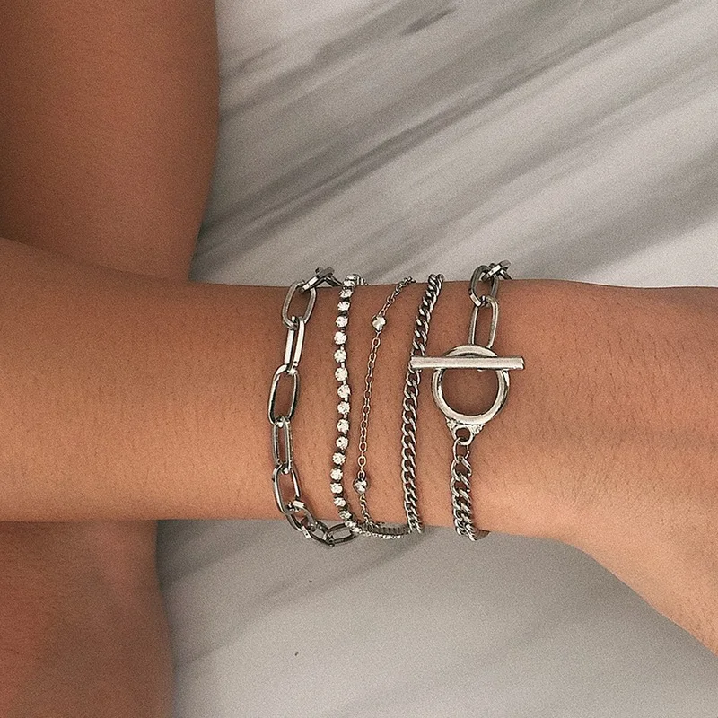 Cross-border jewelry, simple geometric OT buckle versatile jewelry women, creative mix and match diamond-encrusted round bead mu