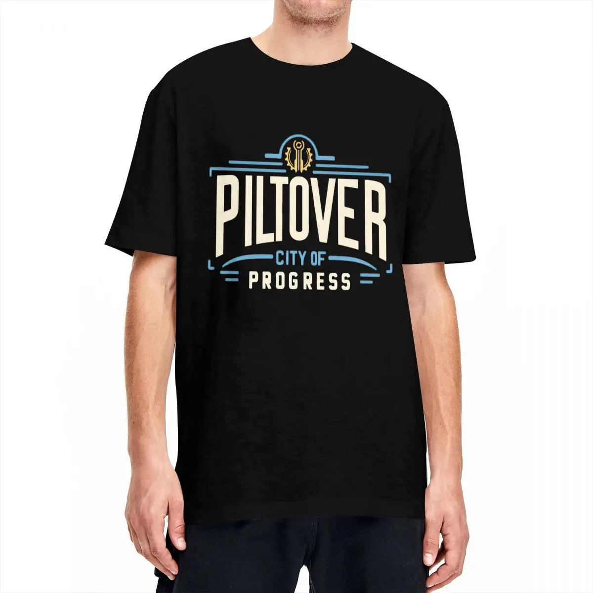 Piltover City Of Progress - Parody Tshirt Men's 100%Cotton Top Tee Funny Arcane  Crewneck Short Sleeve