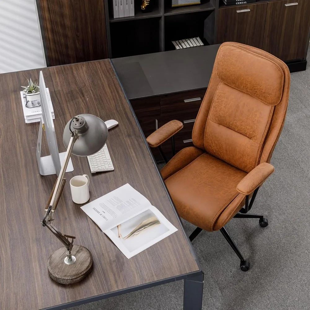 Ergonomic High-Back Swivel Chair for Modern Office and Conference Rooms, Brown Leather