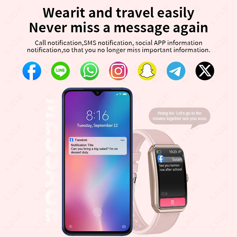 LIGE موضة الذكية الفرقة طوال اليوم الأكسجين في الدم 1.47 بوصة شاشة ثلاثية الأبعاد معدل ضربات القلب Smartband IP68 مقاوم للماء الرياضة في الهواء الطلق Smartwatch