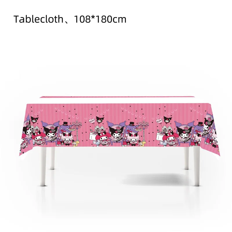 

108*180cm Saniro Kuromi Tablecloth Birthday Party Decorations Disposable Tableware Cartoon Dog TableCover Baby Shower Kids Party