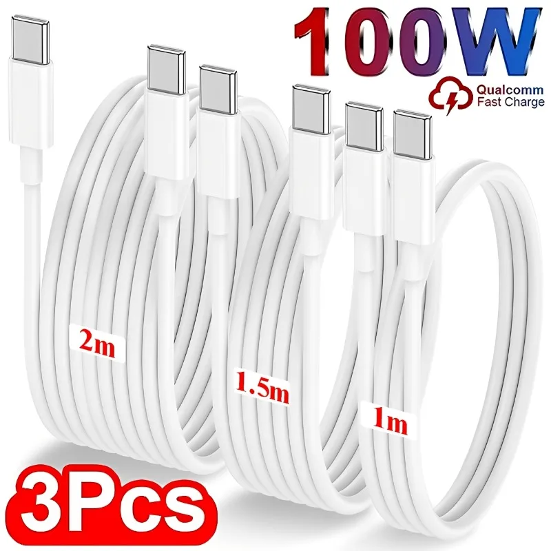 100W Fast Charging Cable Dual Type C Data Cable High-speed Transfer for iPhone 16 15 Android Samsung Xiaomi MacBook 1M/1.5M/2M