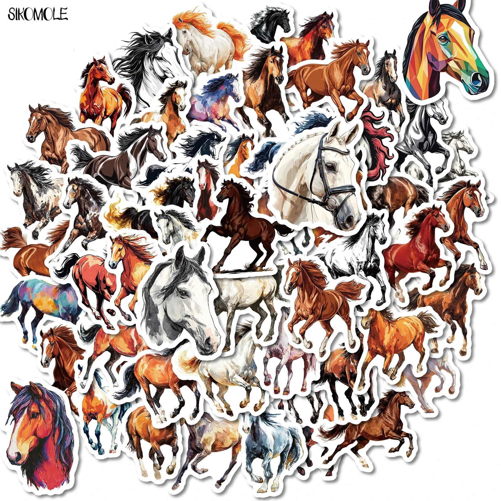 10/30/56PCS Dynamic Running Horse Stickers Oil Painting Horse Pattern DIY Toys Guitar Luggage Suitcase Decal Graffiti Sticker