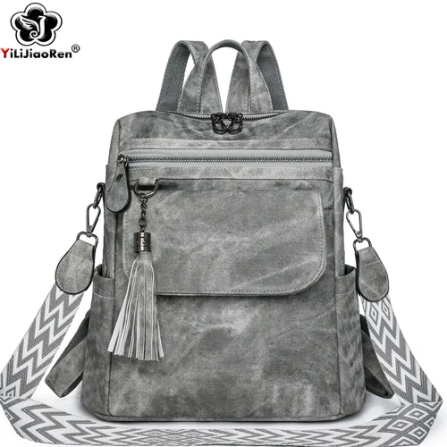 Mochilas de moda para mujer, mochila de viaje grande para mujer, mochilas escolares grandes para niñas, mochilas de cuero de Color sólido para mujer