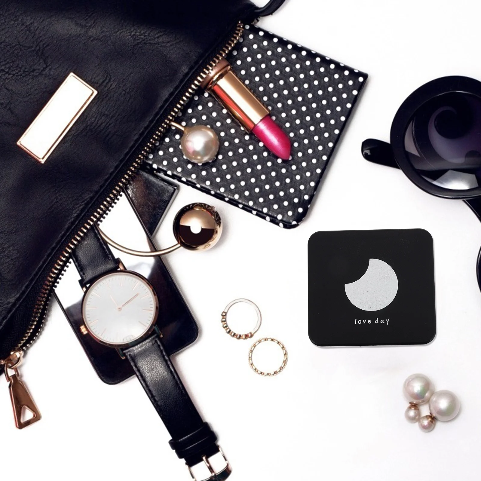 مرآة مكياج مدمجة قابلة للطي مكونة من قطعتين، مرآة جيب محمولة للتكبير المزدوج للمحفظة والسفر اللطيفة #3