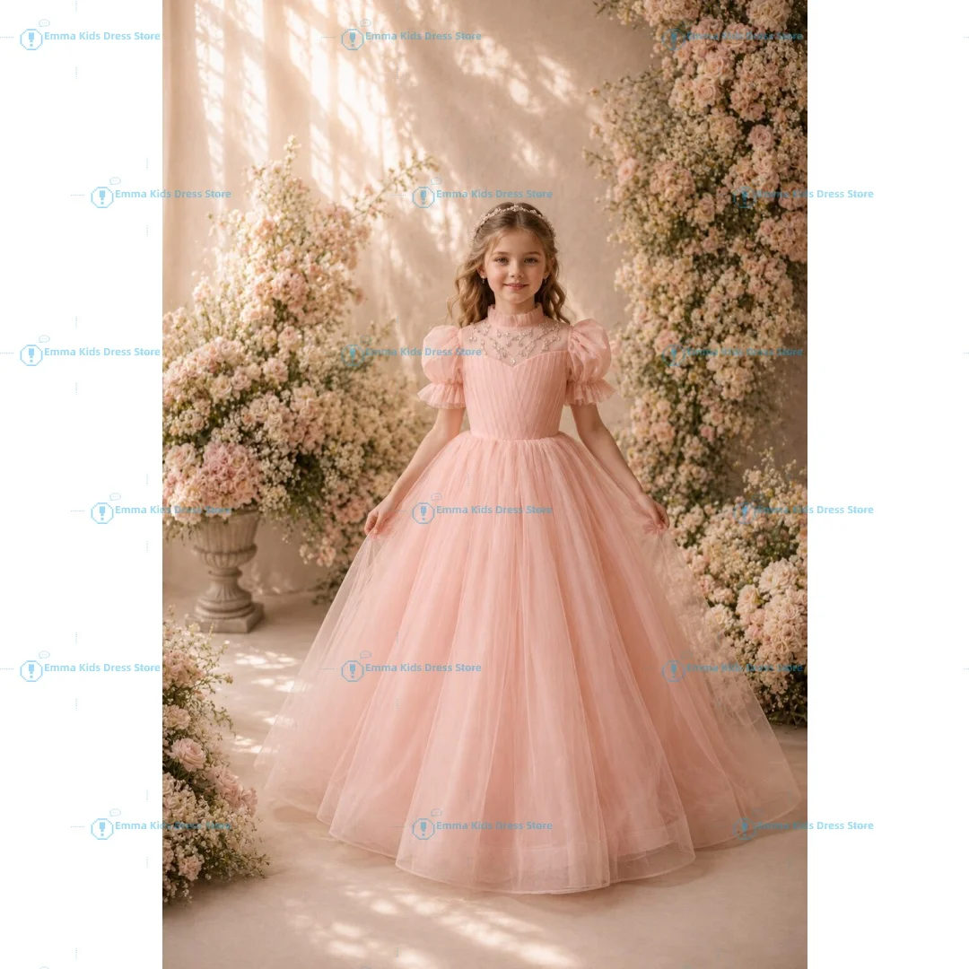 

Simple Mesh Bow Children's Flower Girl Dress Girls' A-Line Pageant First Bridesmaid Wedding Communion Dress