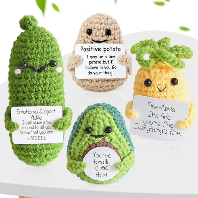 Positive Pickle Potato Avocado Crochet Funny Gifts for Women Men Handmade Crochet for Desk Office Decoration