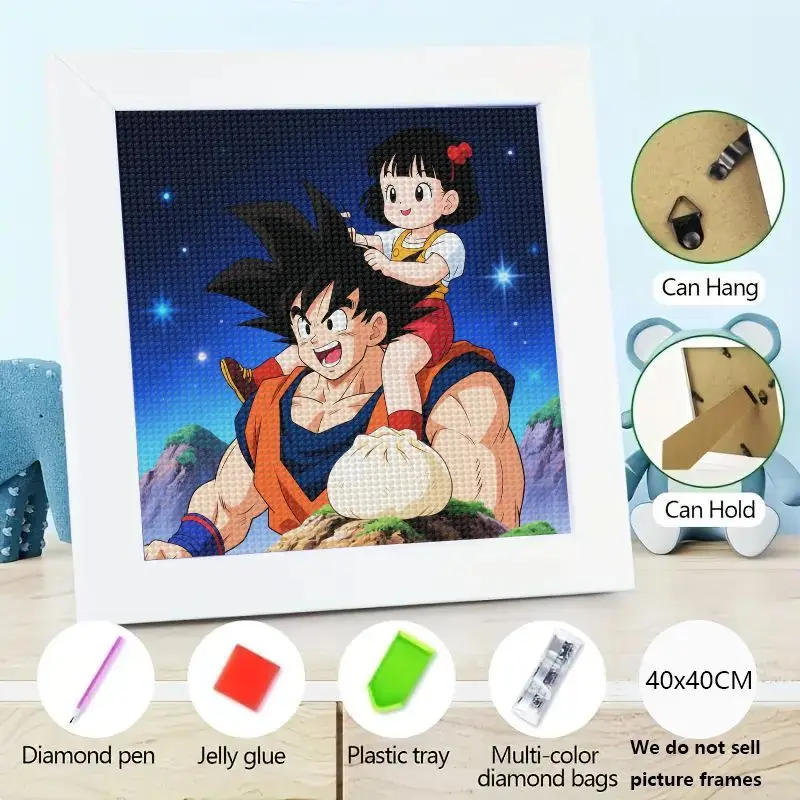 

1 шт. Dragon Ball Z Son Goku & Pan Набор алмазной живописи, 5D полная дрель DIY Аниме «Отец-дочка» со стразами с булочкой на пару M
